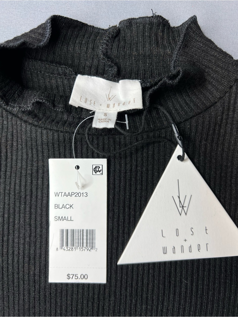 Lost + Wander Black Ribbed Mock Neck Sweater size Small NWT